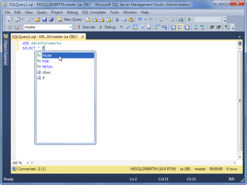 Exemplo do SQL Complete